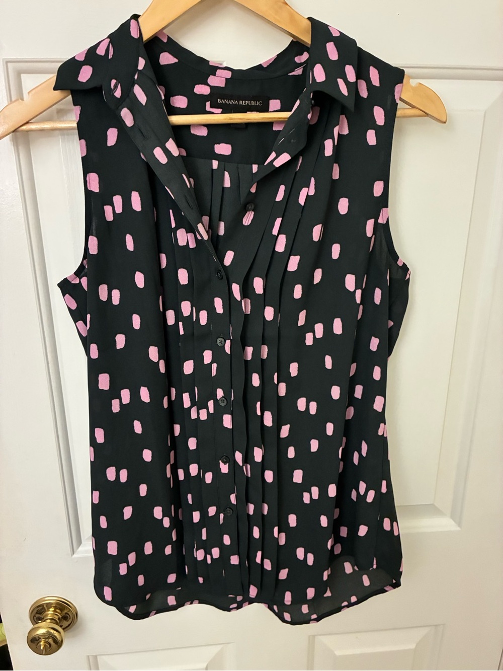 Banana Republic Black Sleeveless Blouse with Pink Dot Print